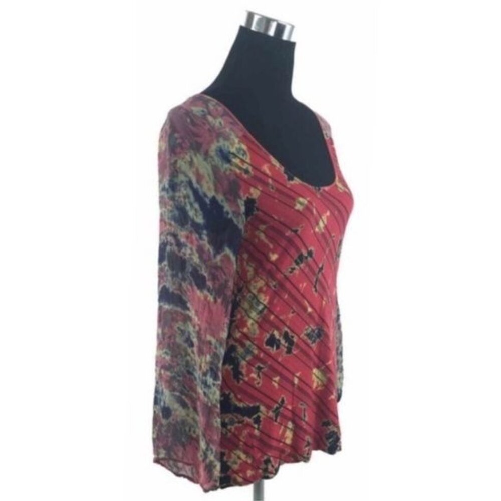 Vintage 90s Language Silk Scoop Neck Long Sleeve Top Boho Grunge Y2K Indie Retro - Picture 3 of 8